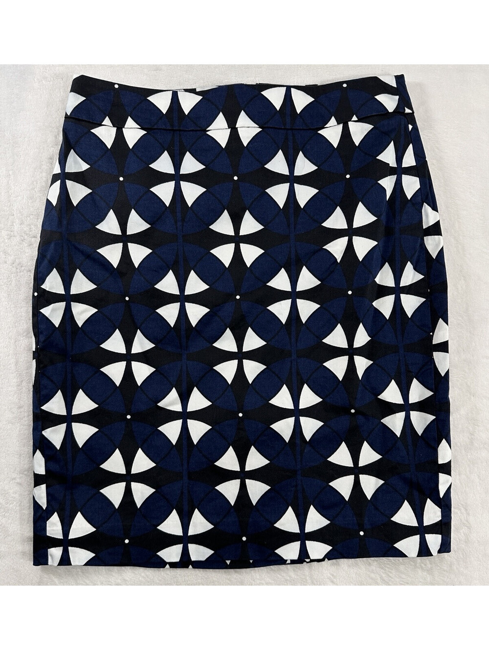 Ann Taylor Pencil Skirt 2 Petite 2P Navy Blue Black Print Womens Cotton Stretch